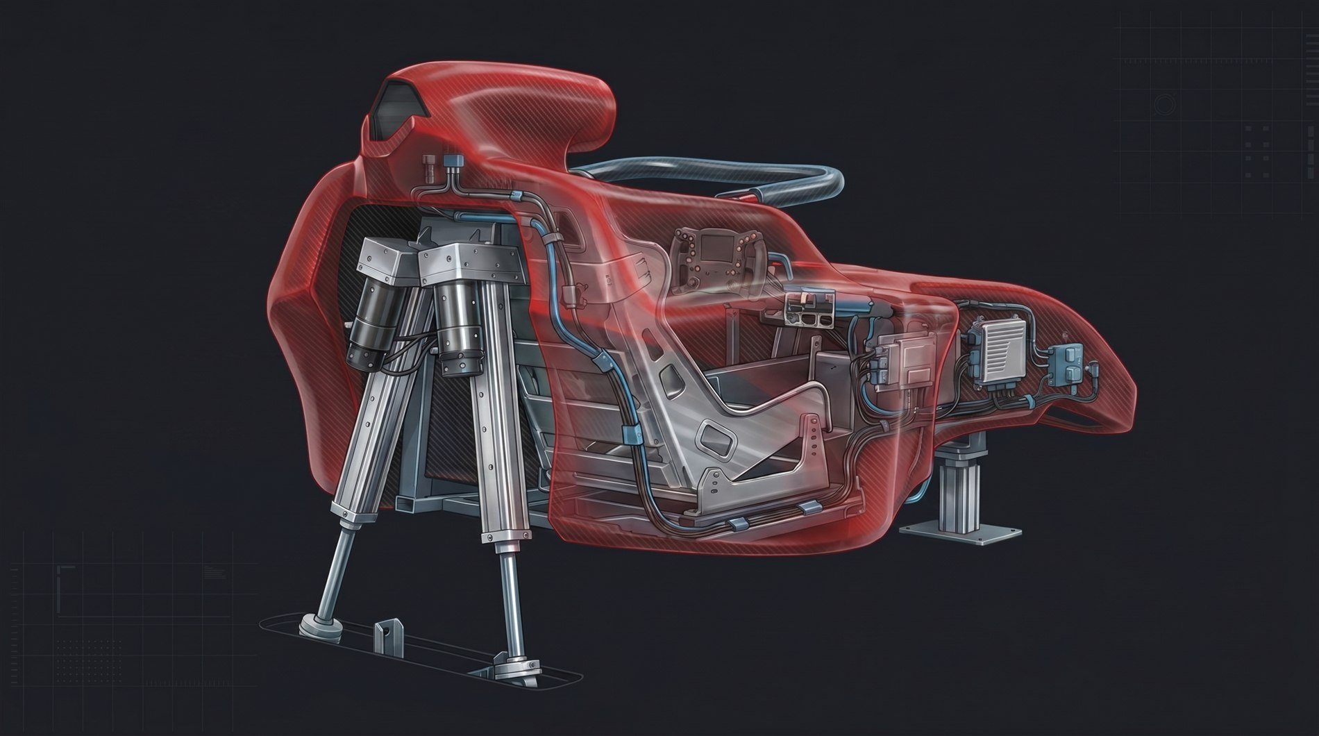 Cutaway view of the One Grid Formula showing structure, actuators and electronics